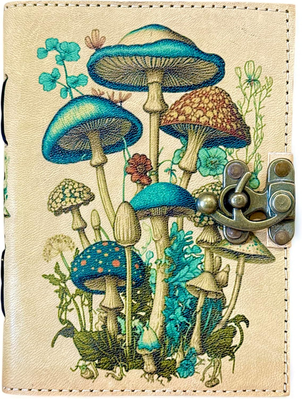 Mushroom Printed Blank Spell Book of Shadow Leather Journal Deckle Edge Paper Witchy Wiccan Journal Spiral Gothic Notebook Grimoire Journal Festival Gifts for Men and Women