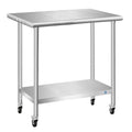 Stainless Steel Table with Wheels, Stainless Table for Prep & Work, 30 X 18 X 35Inch Commercial NSF Steel Metal Table for Restaurant Kitchen Hotel Garage
