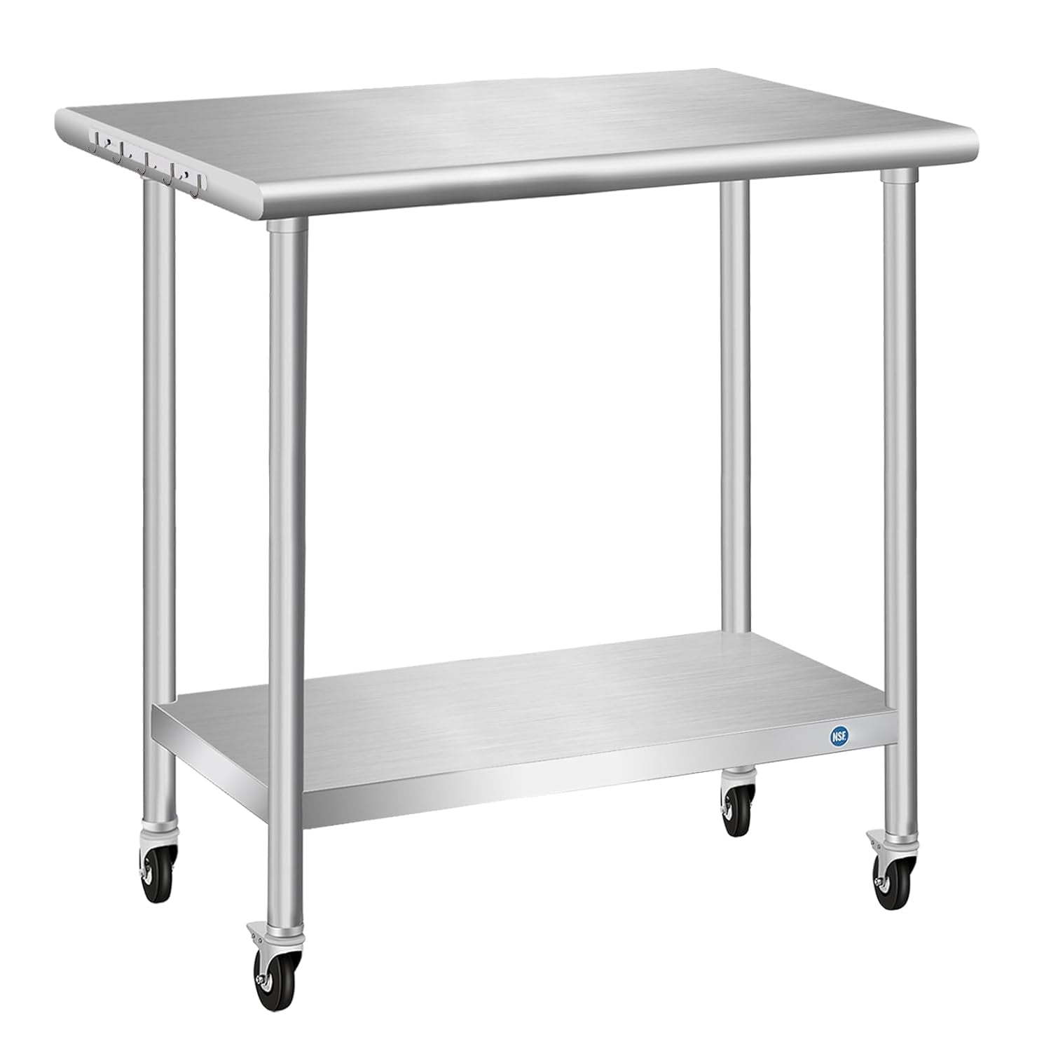 Stainless Steel Table with Wheels, Stainless Table for Prep & Work, 30 X 18 X 35Inch Commercial NSF Steel Metal Table for Restaurant Kitchen Hotel Garage