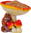 Resin Mushroom Statue Decor for Indoor and Outdoor Decoration, Bird, Small Animal, Insect Water Bowl Feeder for Garden, Backyard, Balcony (Squirrel)