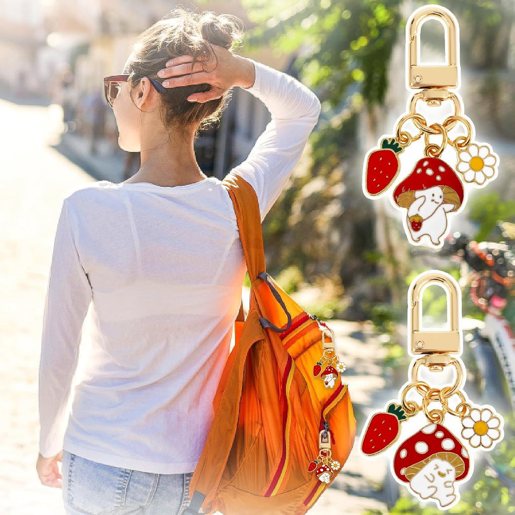 2 Pcs Key Charms for Keychain, Mushroom Strawberry Cute Keychains, Keychain Keyring Charms for Bag Car Ornaments, Party Valentine'S Day Gift for Women Girls