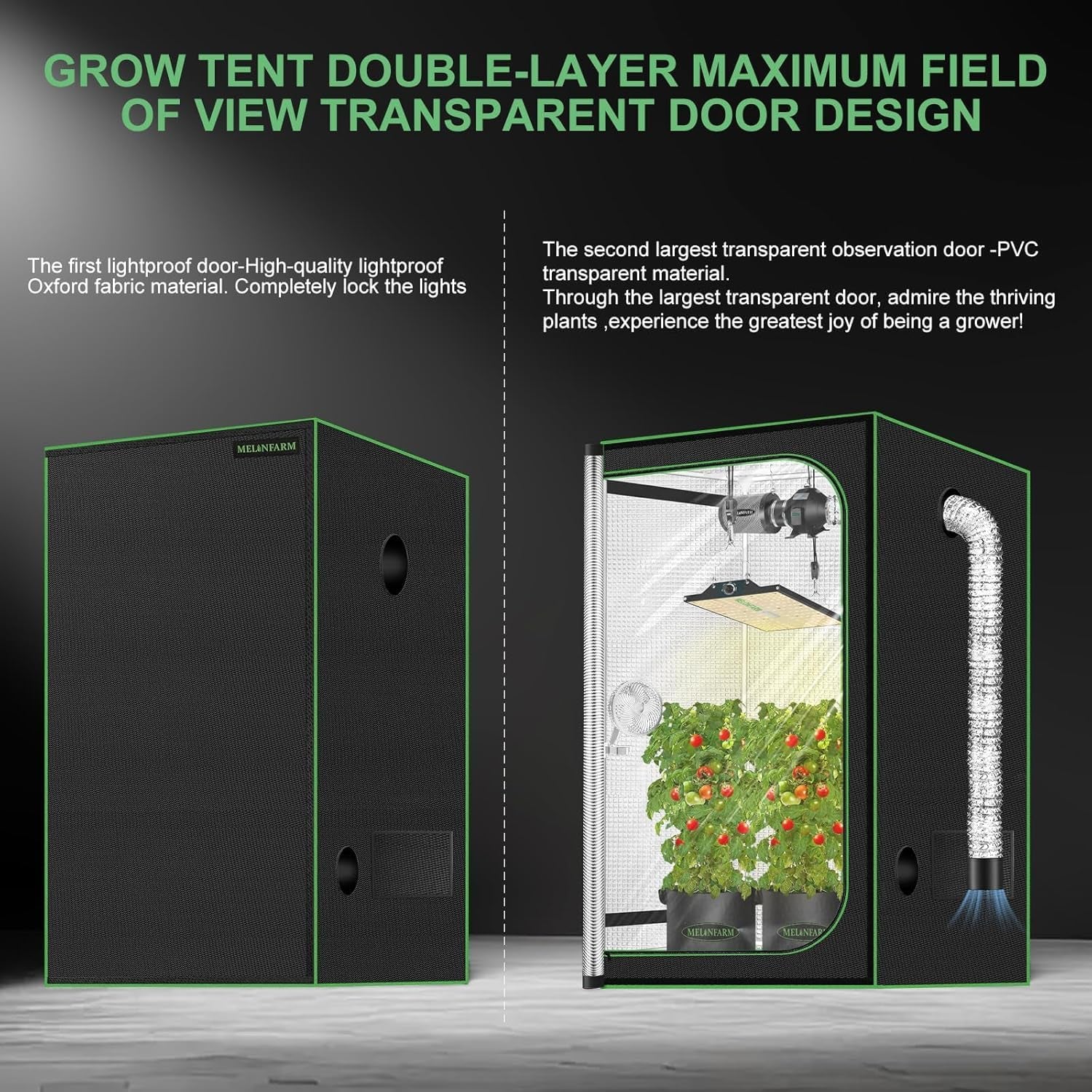 18"X18"X36" Grow Tent, Double Transparent Viewing Door Indoor Grow Tent, Growing Tent with High Reflective Mylar & Floor Tray, Plant Tent for Indoor Hydroponics Growing
