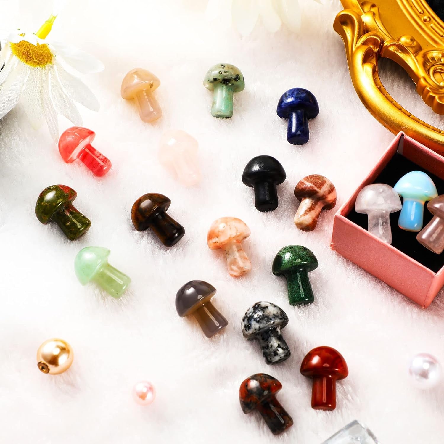 20 Pcs Crystal Mushroom Decor Hand Making Mini Sculpture Mushroom Worry Stone Figurines Bulk Gemstone Polished Trinkets for Party Favors Stuff Witchcraft DIY Meditation Garden(Vivid Colors)