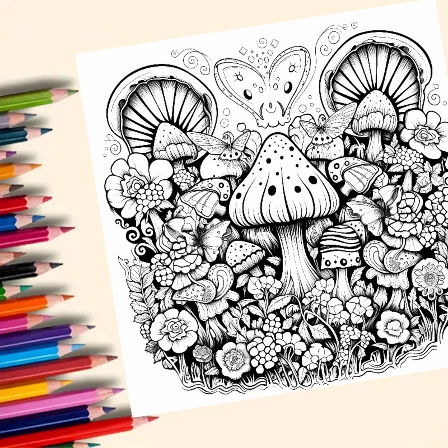 Whimsical Tree House Adult Picture Book Enchanting Mushroom Home Micro World Sketches Perfect Pencil Coloring Book