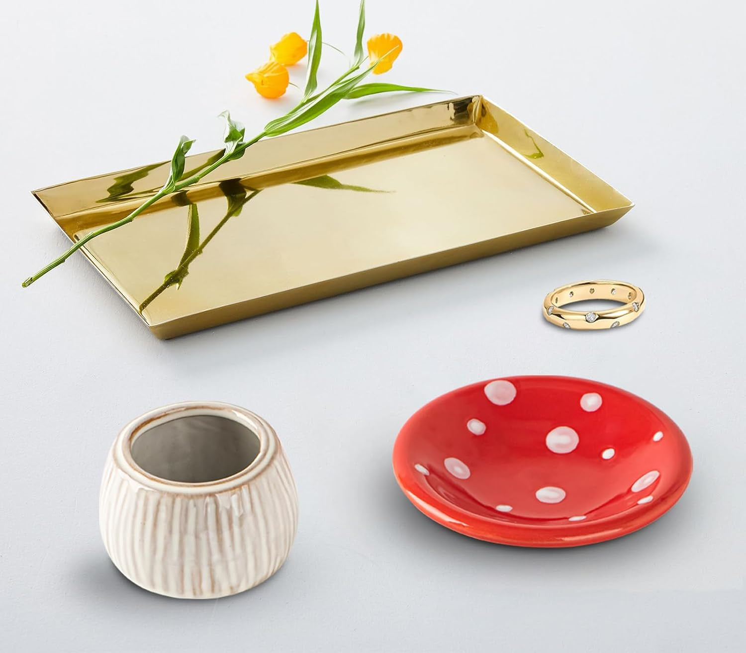 Mushroom Ring Holder Jewelry Tray Red Dish Ceramic Trinket Storage Jar Mini Engagement Ring Holder