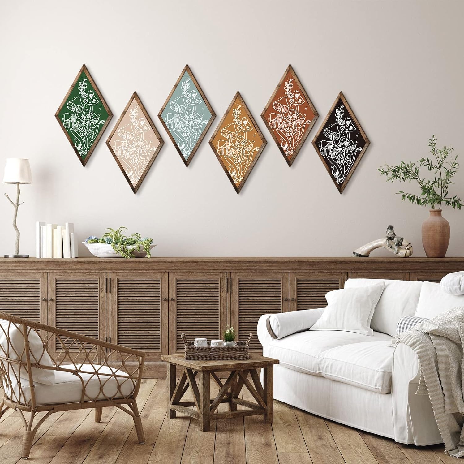 6 Pcs Mushroom Wood Sign Vintage Wall Decor Mushroom Hanging Plaque Cottage Core Wall Sign Rustic Wooden Art Woodland Gifts for Farmhouse Fairy Home Bedroom Living Room Kitchen Holiday Gift