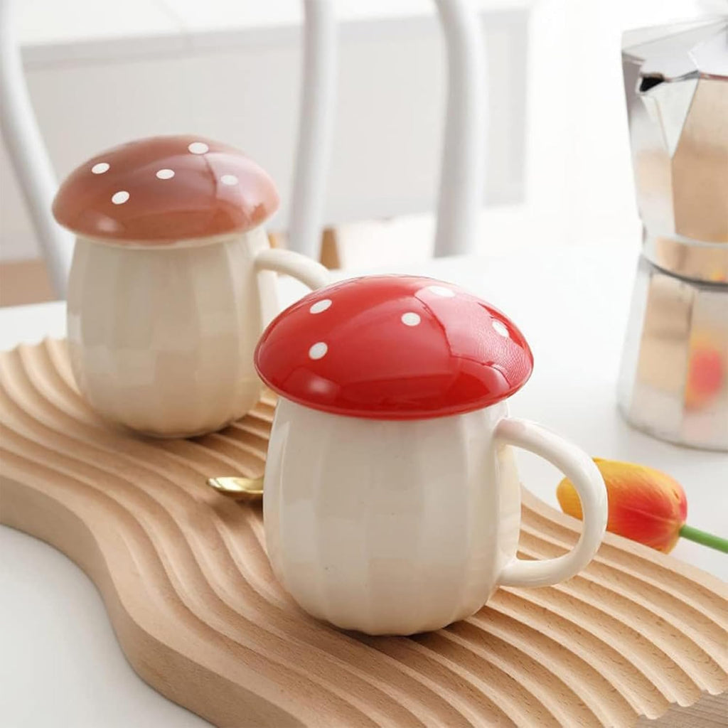 Kawaii Cute Mushroom Mug Tea Cup Set Mushroom Stuff for Milk Glass Coffee Tea Cup Mug with Lid Gifts for Girl Women Birthday Christmas Home Mushroom Decor Autumn Mugs