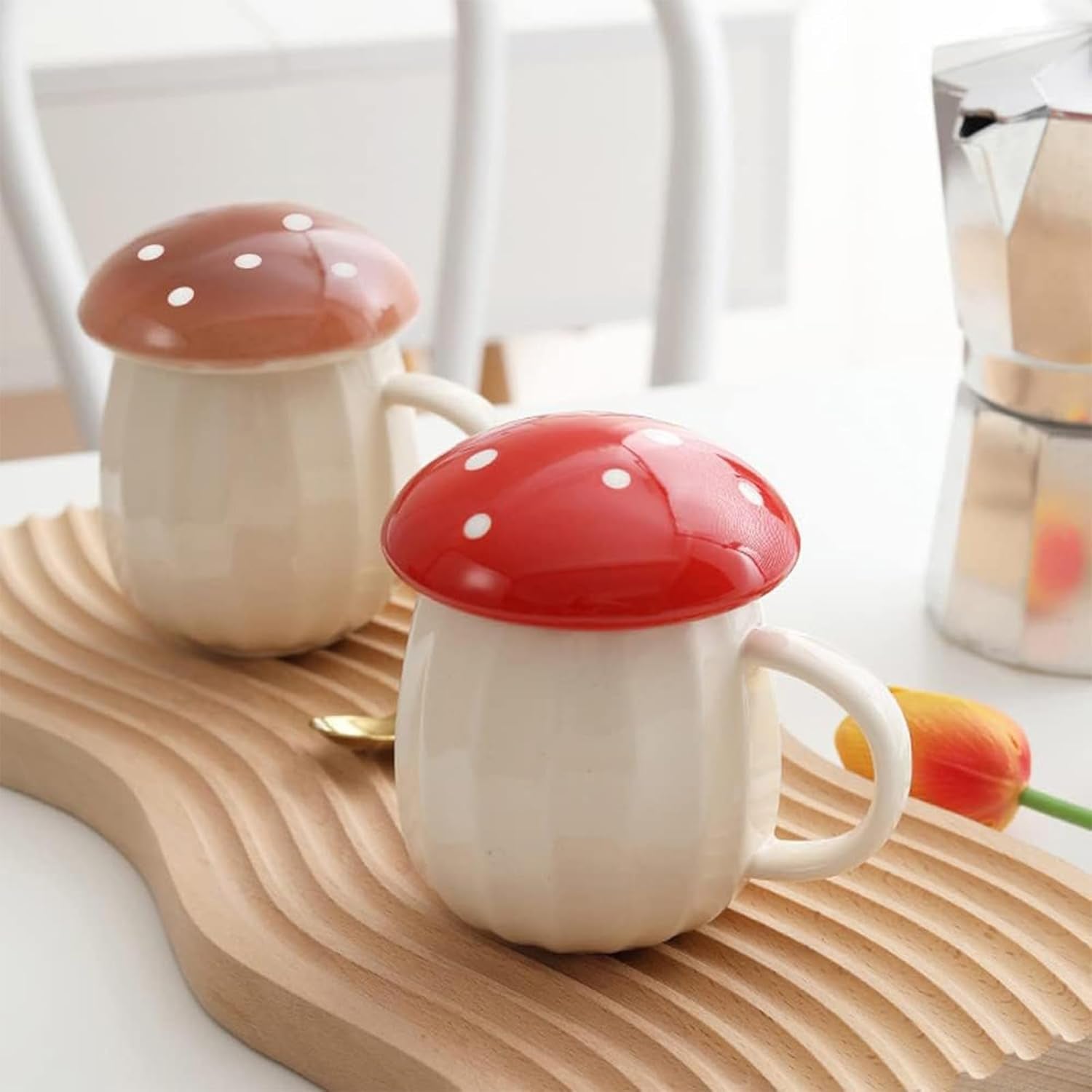 Kawaii Cute Mushroom Mug Tea Cup Set Mushroom Stuff for Milk Glass Coffee Tea Cup Mug with Lid Gifts for Girl Women Birthday Christmas Home Mushroom Decor Autumn Mugs