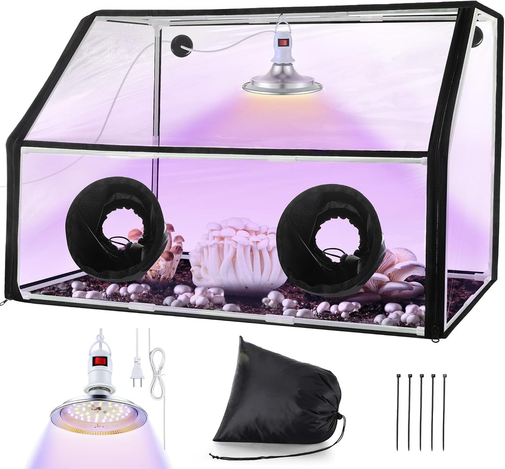 Mushroom Grow Tent and LED Growing Light Kit, 30 X 20 X 20 Inch Portable Large Still Air Box, Mycology Mushroom Growing Kit, Indoor Propagation Stations with 48 LED Mushroom Grow Lamp(Black)