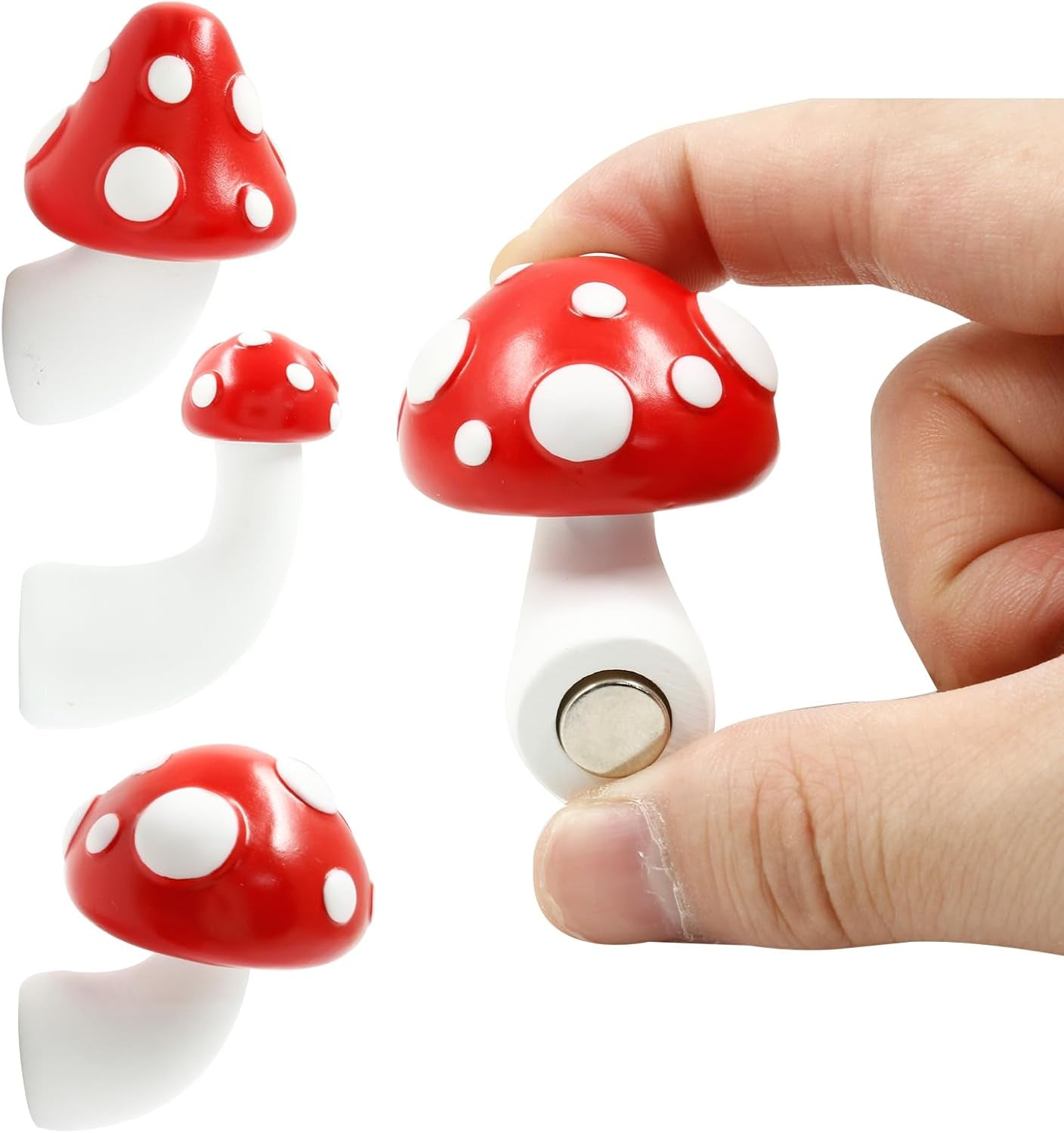 3Pcs Different Sizes Red Mushroom Fridge Magnet 3D Resin Mushroom Refrigerator Magnets Decorative for Kitchen, Home, Office Decor