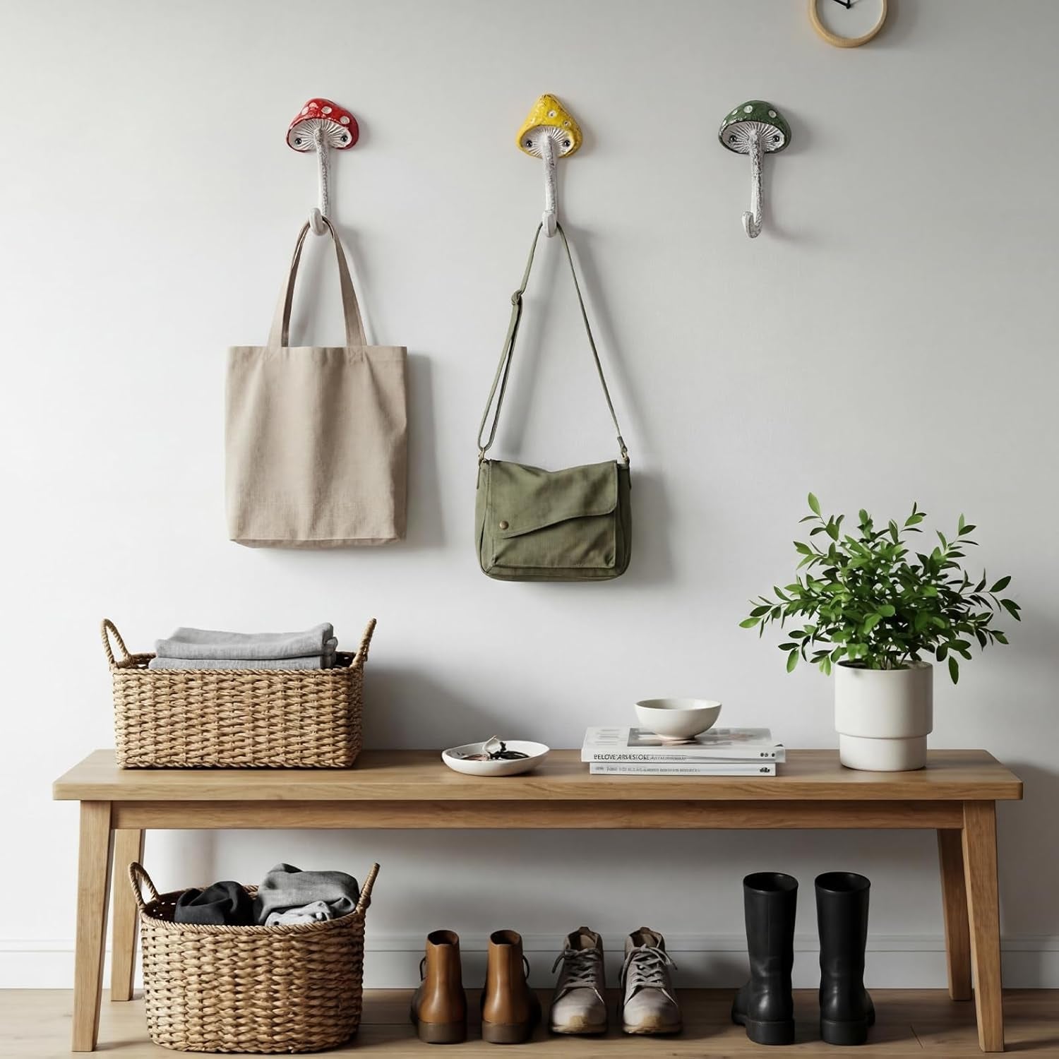 3 Pcs Mushroom Wall Hooks Decorative Iron Mushroom Shaped Hanging Hooks Wall Mounted Coat Towel Bags Hanger Key Holder for Home Bathroom Kitchen(Long Size,Cute Style,Multicolor)