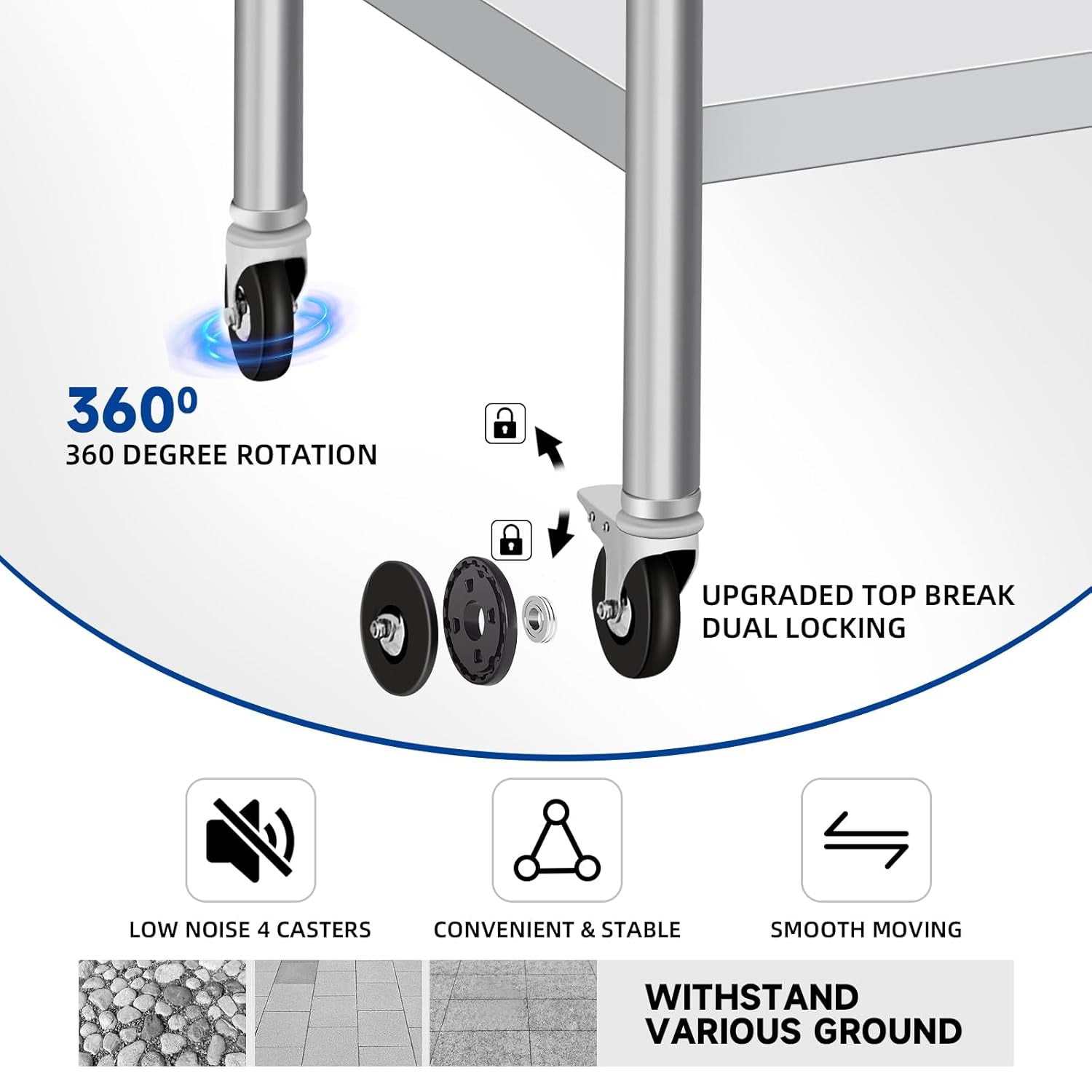 Stainless Steel Table with Wheels, Stainless Table for Prep & Work, 30 X 18 X 35Inch Commercial NSF Steel Metal Table for Restaurant Kitchen Hotel Garage