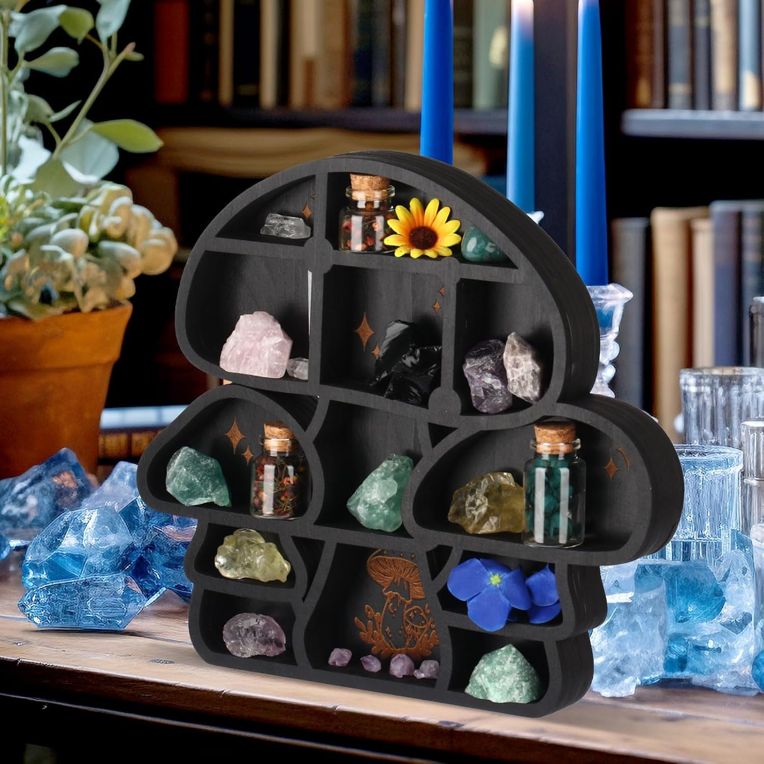Wooden Mushroom Decor Cute Wall Decor Floating Shelves Crystal Display Shelf Witchy Home Decor Funny Mushroom Bathroom Decoration Spiritual Decor Mushroom Gifts (Cute)