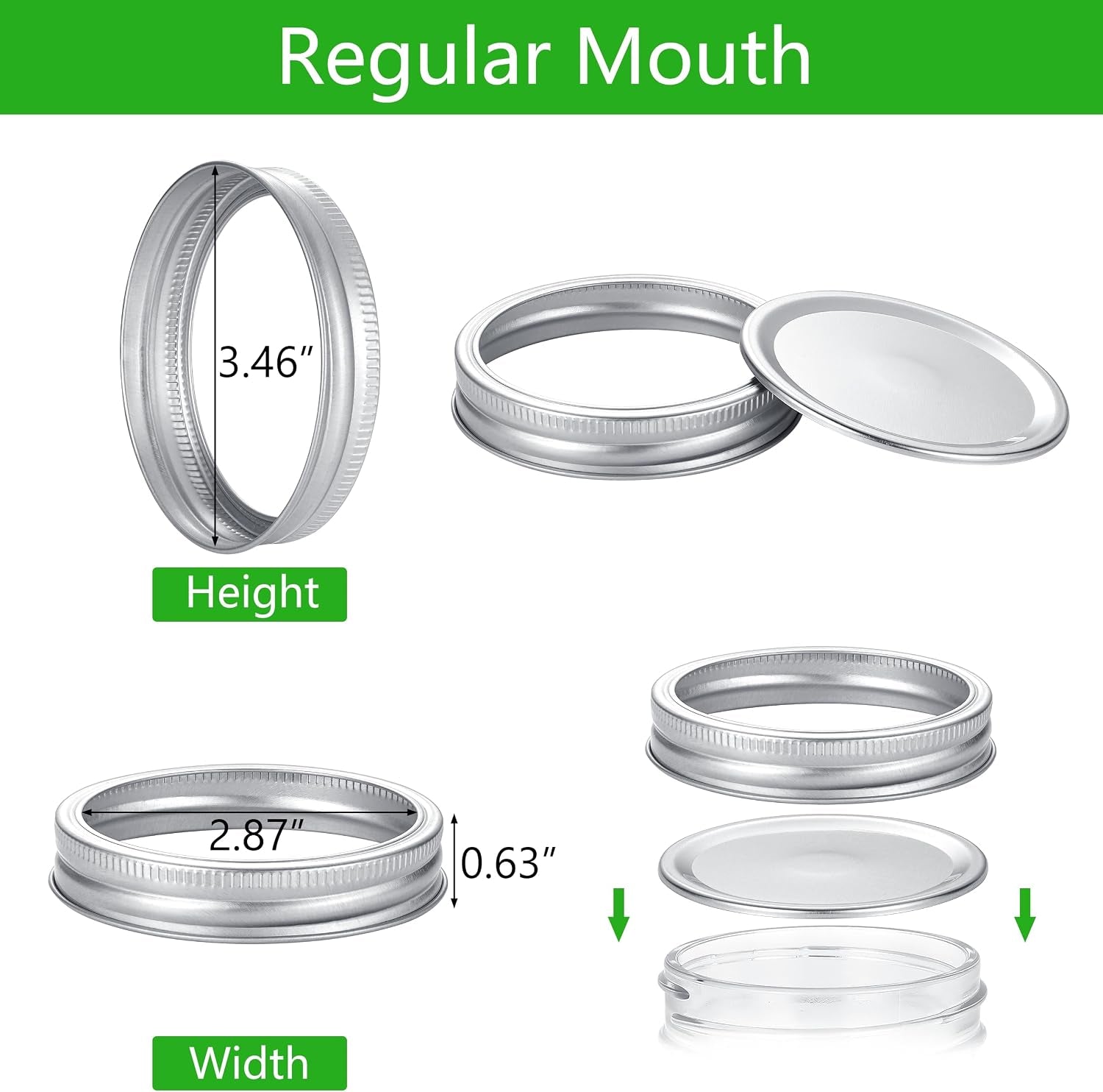 72Pcs Canning Lids with Rings Wide Mouth, for Ball, Kerr Jars - Split-Type Metal Mason Jar Lids for Canning - 100% Fit & Airtight for Regular Mouth Jars (36Lids+36Rings for Wide Mouth)