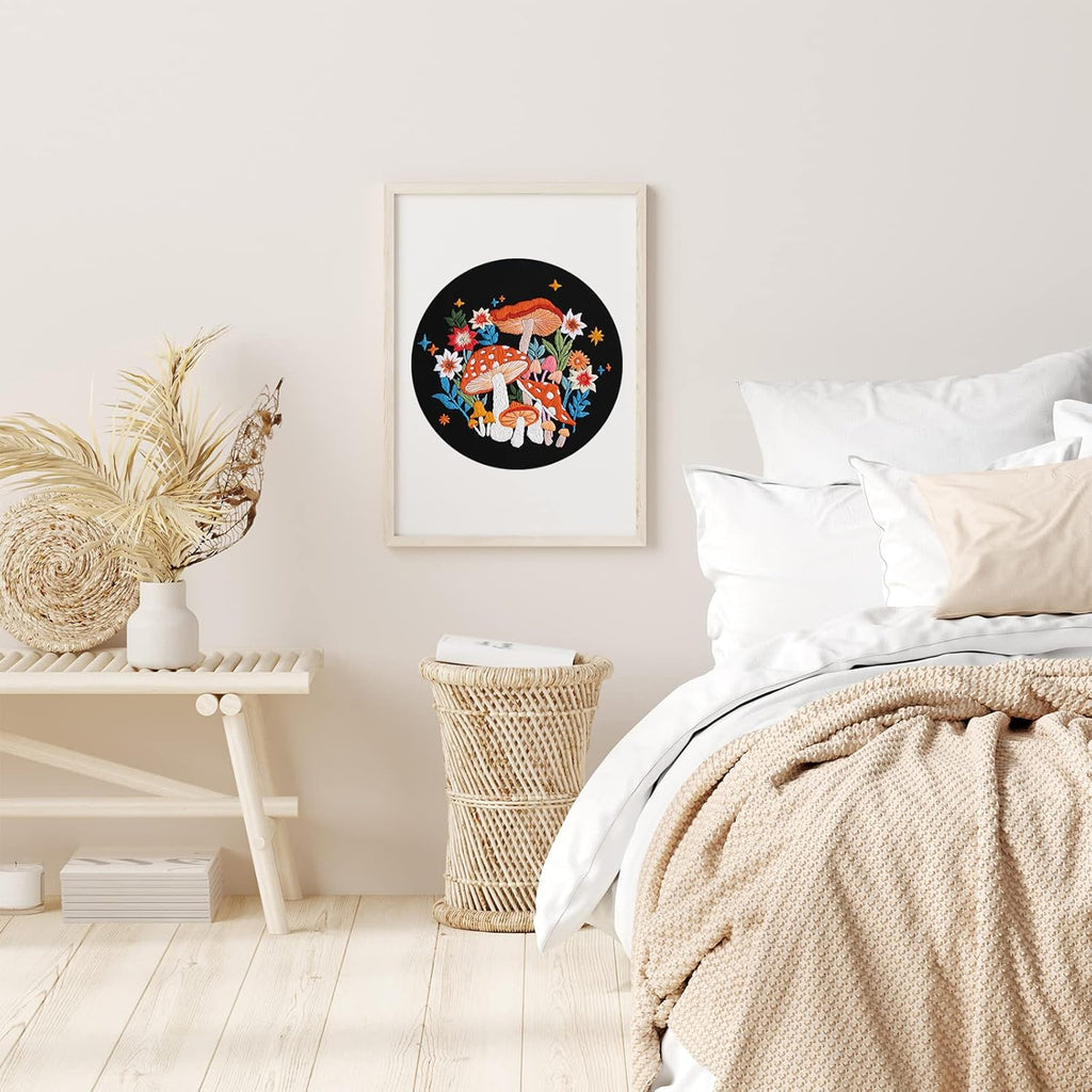 Mushroom Embroidery Kits for Beginners with Art Night Pattern,Adults Starter Cross Stitch Kit DIY Needlepoint