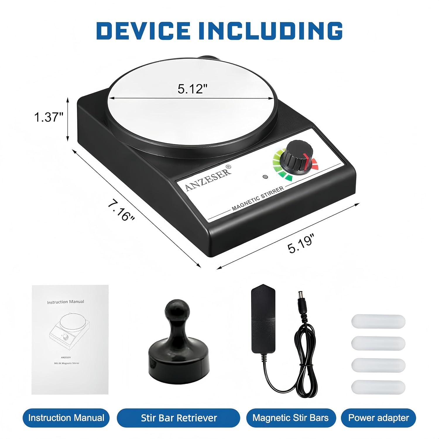 Magnetic Stirrer with 4PCS Stir Bars Set Stir Plate with Stir Bar Retriever (W/O Heating) 3000Ml Magnetic Mixer 3000RPM Lab Stirrer