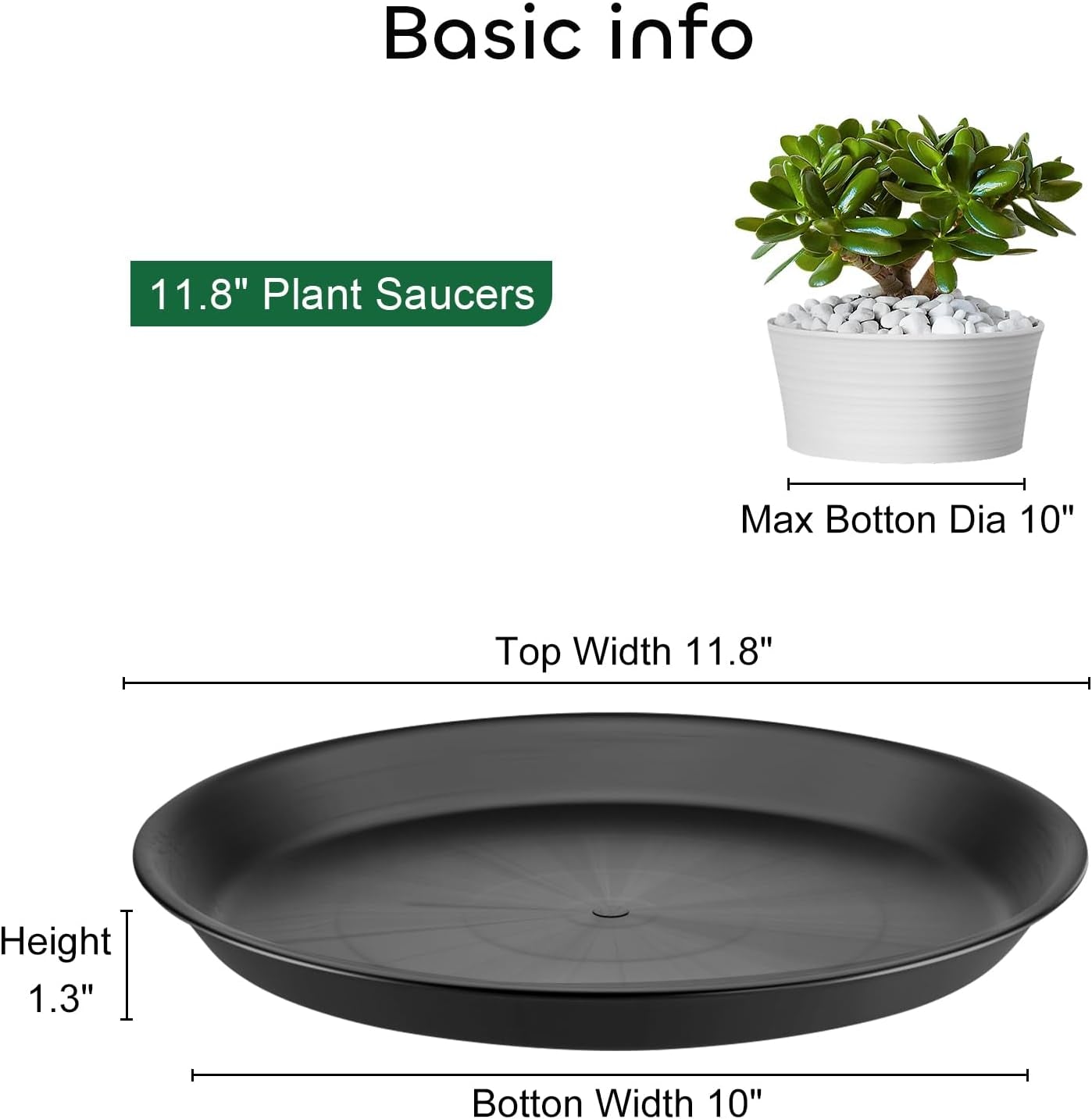 6 Packs 11.8 Inches Plant Saucer Plant Drip Trays, Plastic Plant Trays for Pots, Heavy Duty Pot Drip Tray for Indoors Outdoor Flower Planters, Black