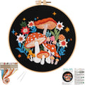 Mushroom Embroidery Kits for Beginners with Art Night Pattern,Adults Starter Cross Stitch Kit DIY Needlepoint