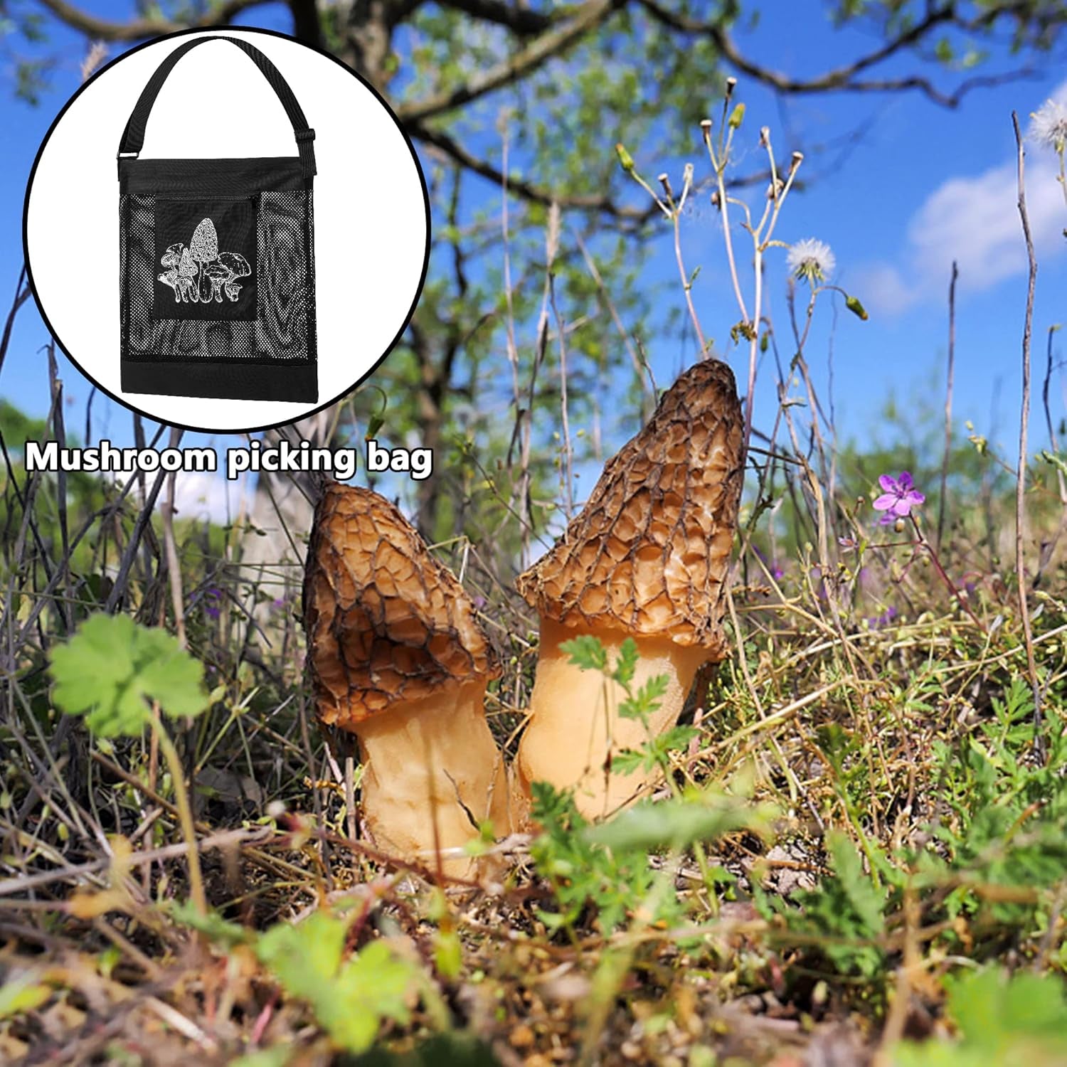 2Pcs Mushroom Hunting Bag,Mesh Pouch Harvesting Bag, Mushroom Foraging Bag, Outdoor Foraging Pouch for Mushroom,Fruit Picking (Black)