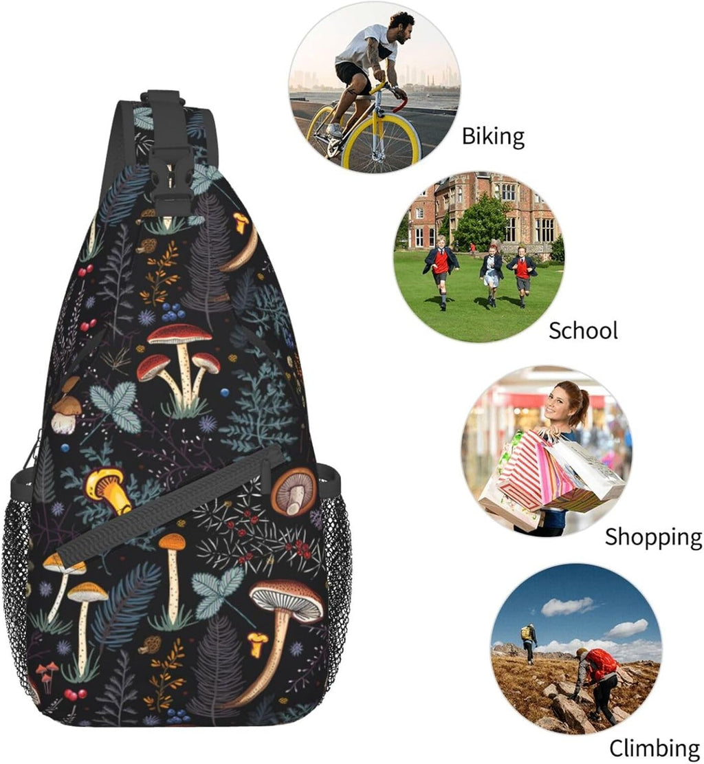Mushroom Gifts Mushroom Backpack Crossbody Bag Sling Bag for Women Men Travel Hiking Daypack Chest Shoulder