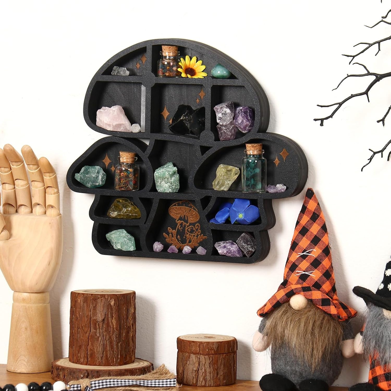 Wooden Mushroom Decor Cute Wall Decor Floating Shelves Crystal Display Shelf Witchy Home Decor Funny Mushroom Bathroom Decoration Spiritual Decor Mushroom Gifts (Cute)