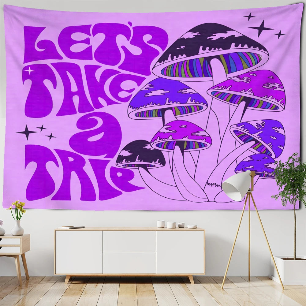 Psychedelic Mushroom Tapestry Wall Hanging Aesthetic Witchcraft Bohemian TAPIZ Girls Dormitory Home Room Decor