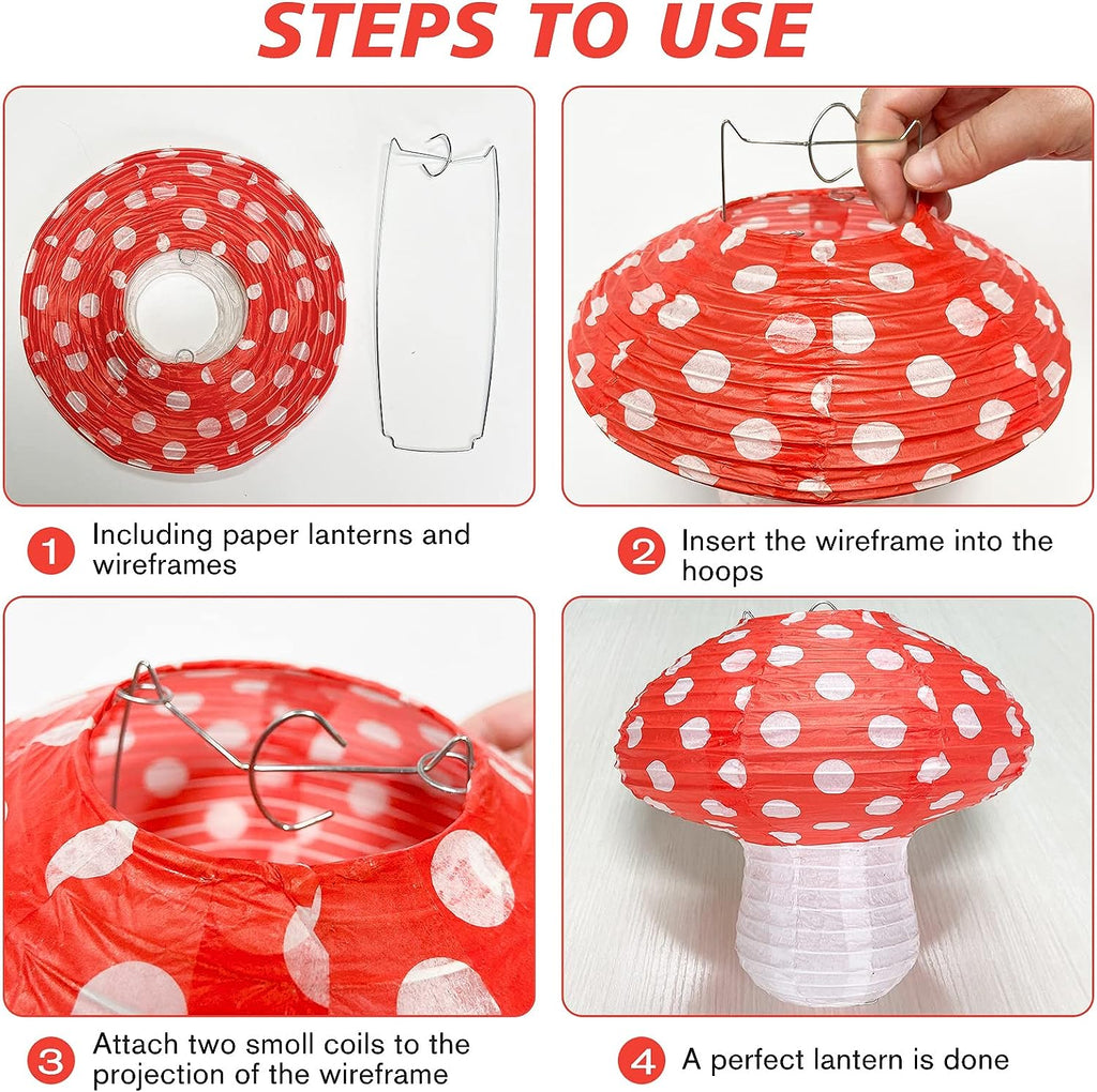 Mushroom Hanging Lanterns, Mushroom Shaped Paper Lantern for Forest Jungle Wonderland Theme Birthday Party Decor Fairy Baby Shower Nursery Garden Wedding Decoration (12IN & 8IN)