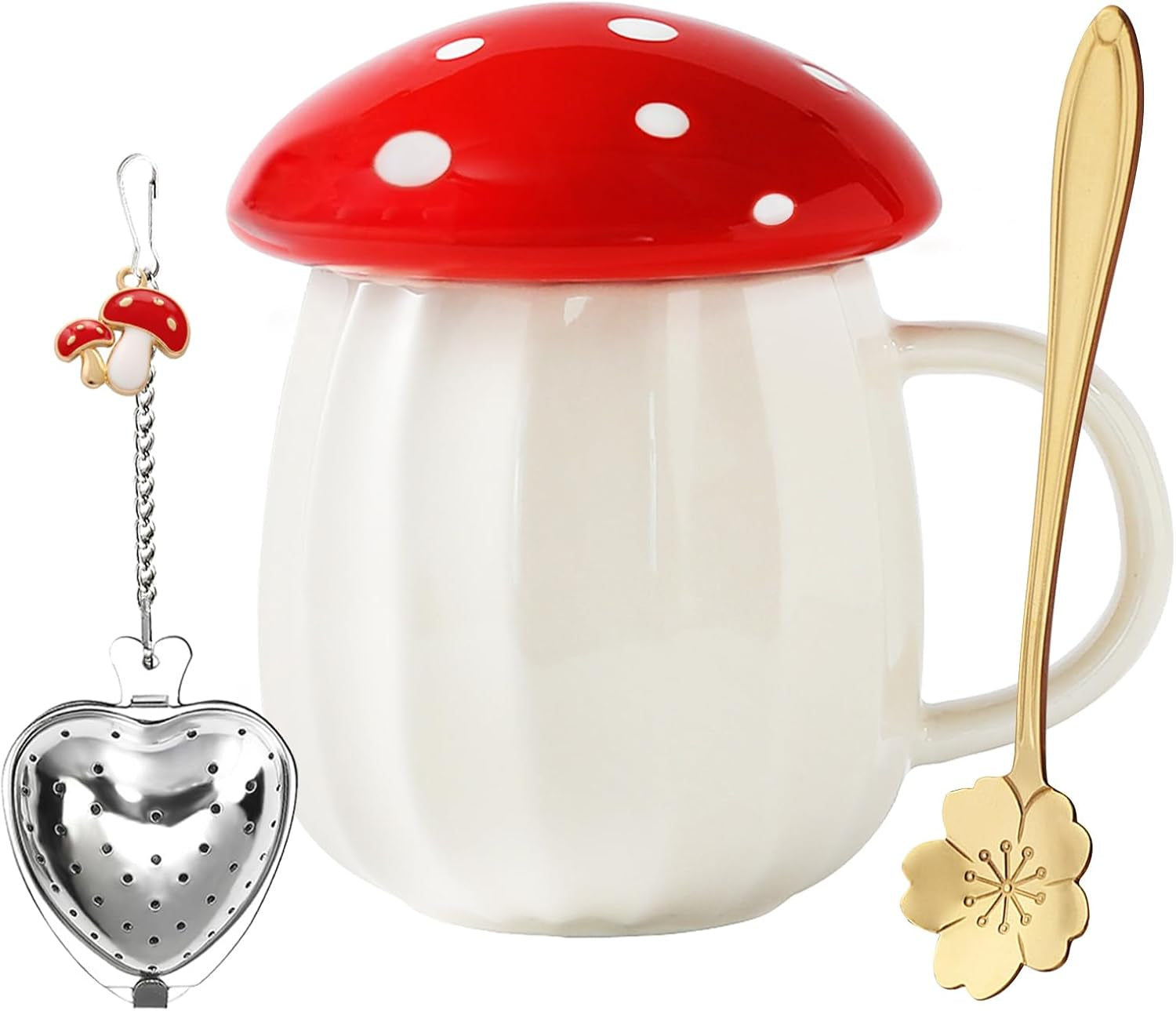 Kawaii Cute Mushroom Mug Tea Cup Set Mushroom Stuff for Milk Glass Coffee Tea Cup Mug with Lid Gifts for Girl Women Birthday Christmas Home Mushroom Decor Autumn Mugs