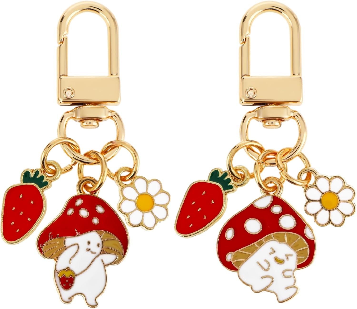 2 Pcs Key Charms for Keychain, Mushroom Strawberry Cute Keychains, Keychain Keyring Charms for Bag Car Ornaments, Party Valentine'S Day Gift for Women Girls