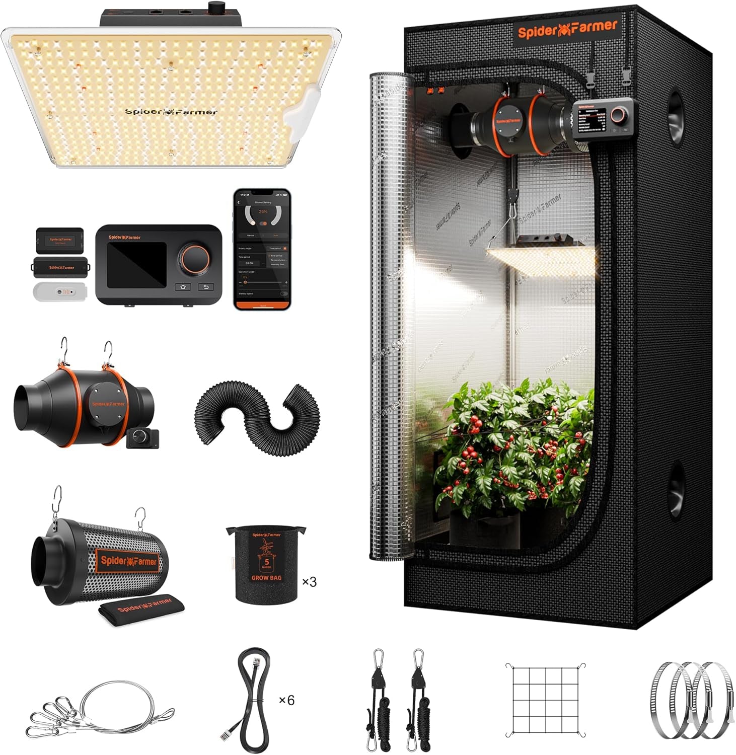 Grow Tent Kit 2X2X5Ft Complete System, SF1000D Bridgelux Diodes Full Spectrum LED Grow Light 24"X24"X55" Indoor 1680D Tent with 4" Ventilation System & GGS Controller