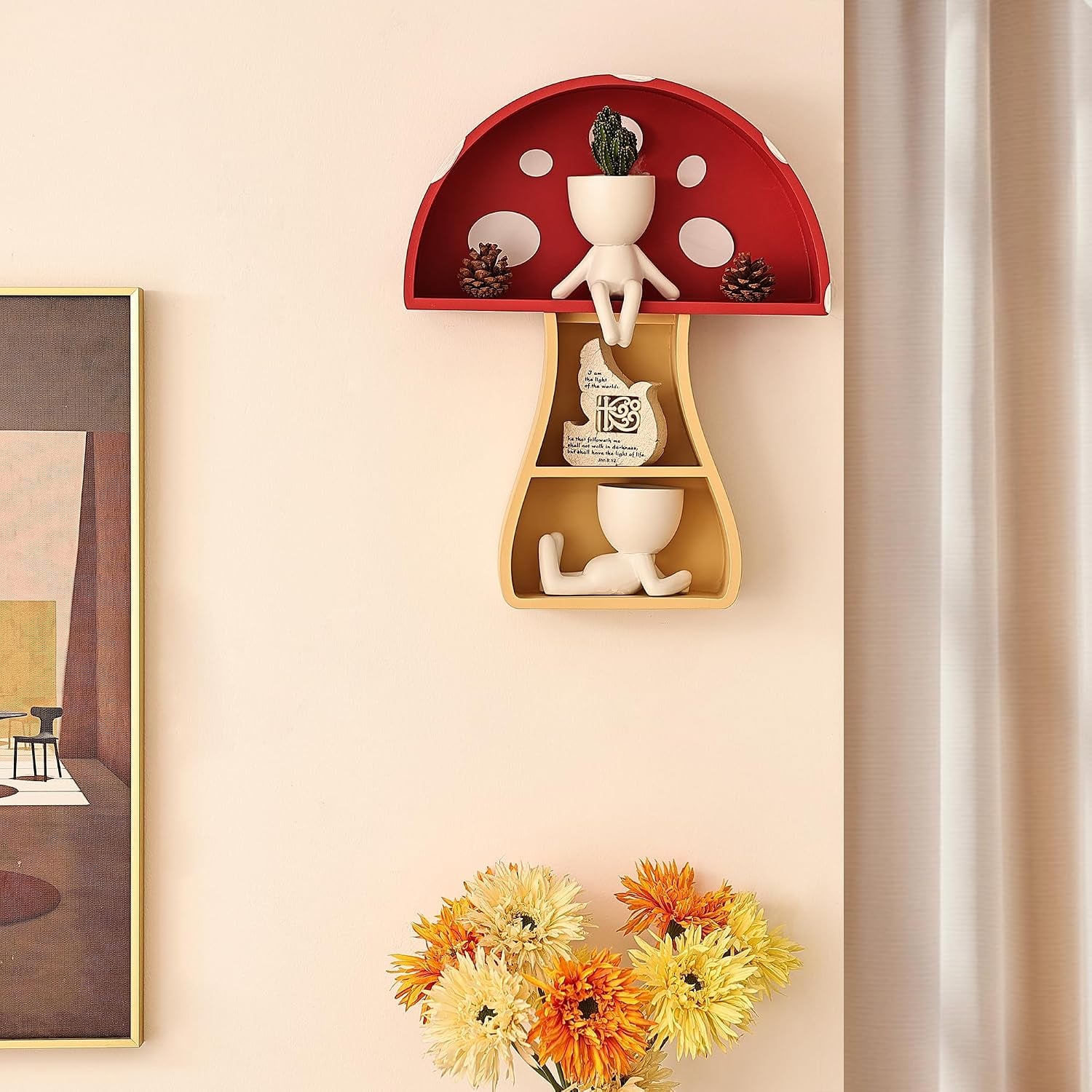 Floating Mushroom Shelf, Fun & Whimsical Wall Decor for Nursery, Bedroom, Kitchen & Bathroom, Unique Wall Shelves for Living Room - Adorable Mushroom Stuff & Room Decor, Ideal for Gifts