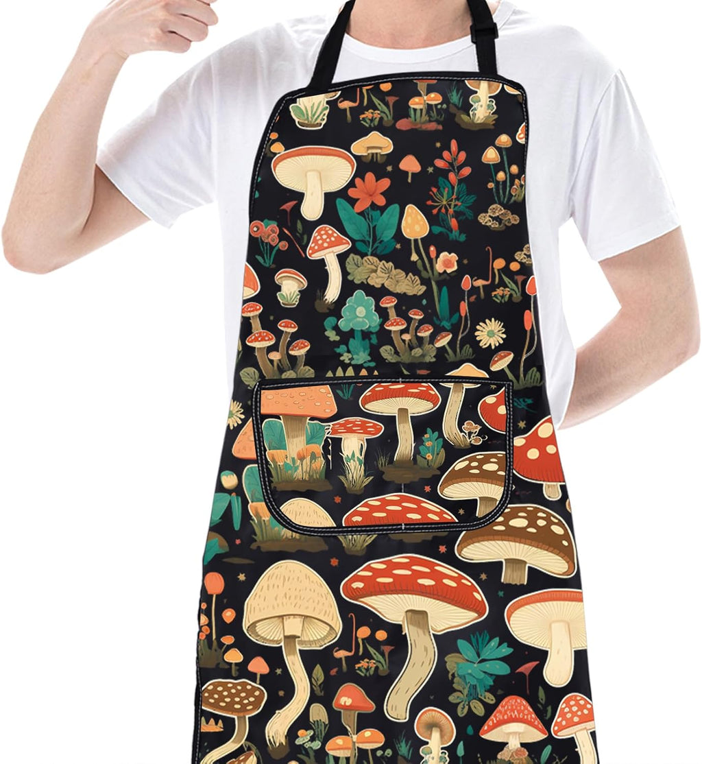 Mushroom Aprons with Pockets - Cooking, Baking, Gardening Apron - Mushroom Lover Gift