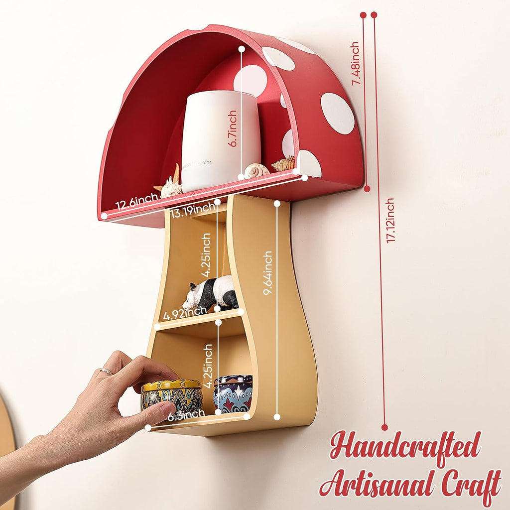 Floating Mushroom Shelf, Fun & Whimsical Wall Decor for Nursery, Bedroom, Kitchen & Bathroom, Unique Wall Shelves for Living Room - Adorable Mushroom Stuff & Room Decor, Ideal for Gifts