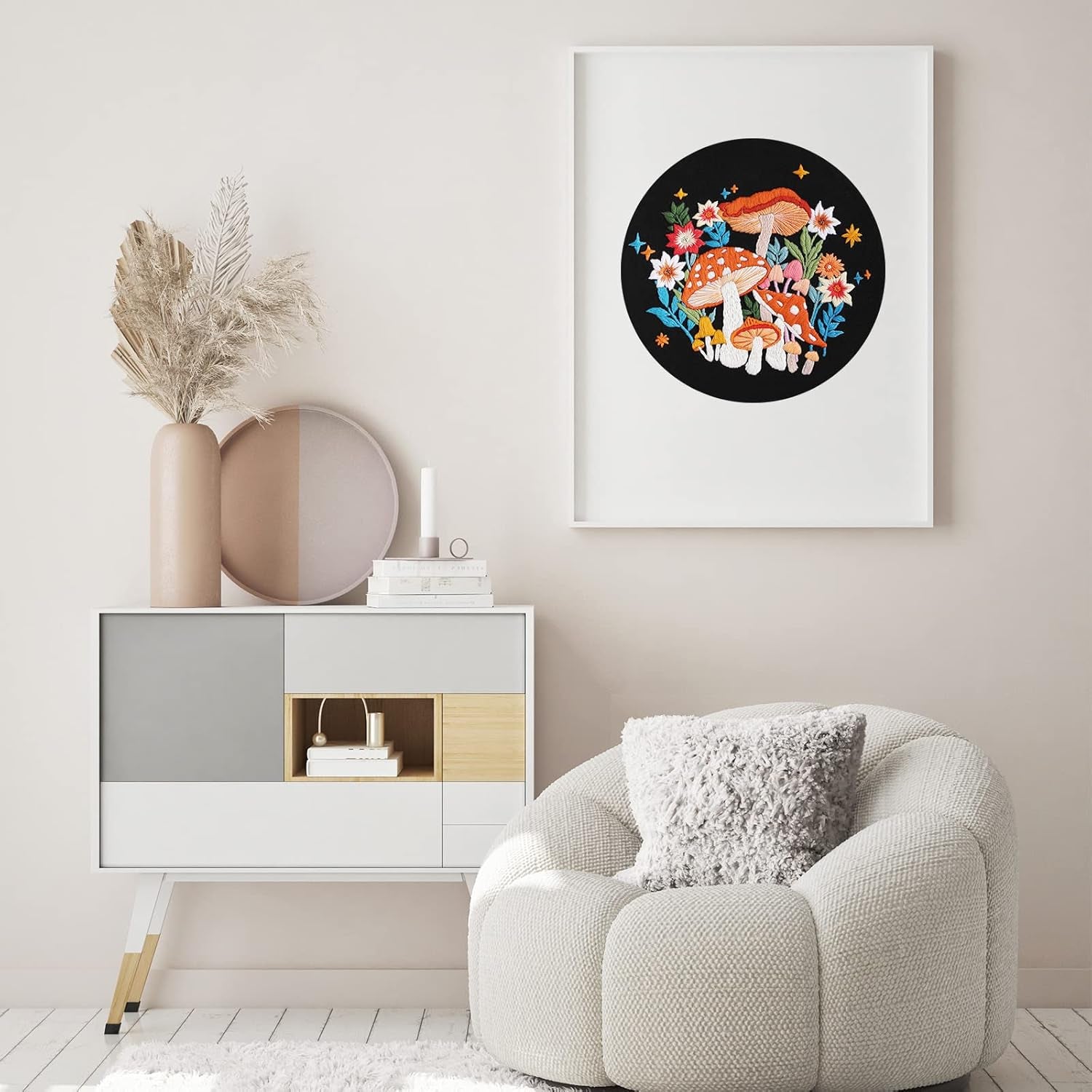 Mushroom Embroidery Kits for Beginners with Art Night Pattern,Adults Starter Cross Stitch Kit DIY Needlepoint