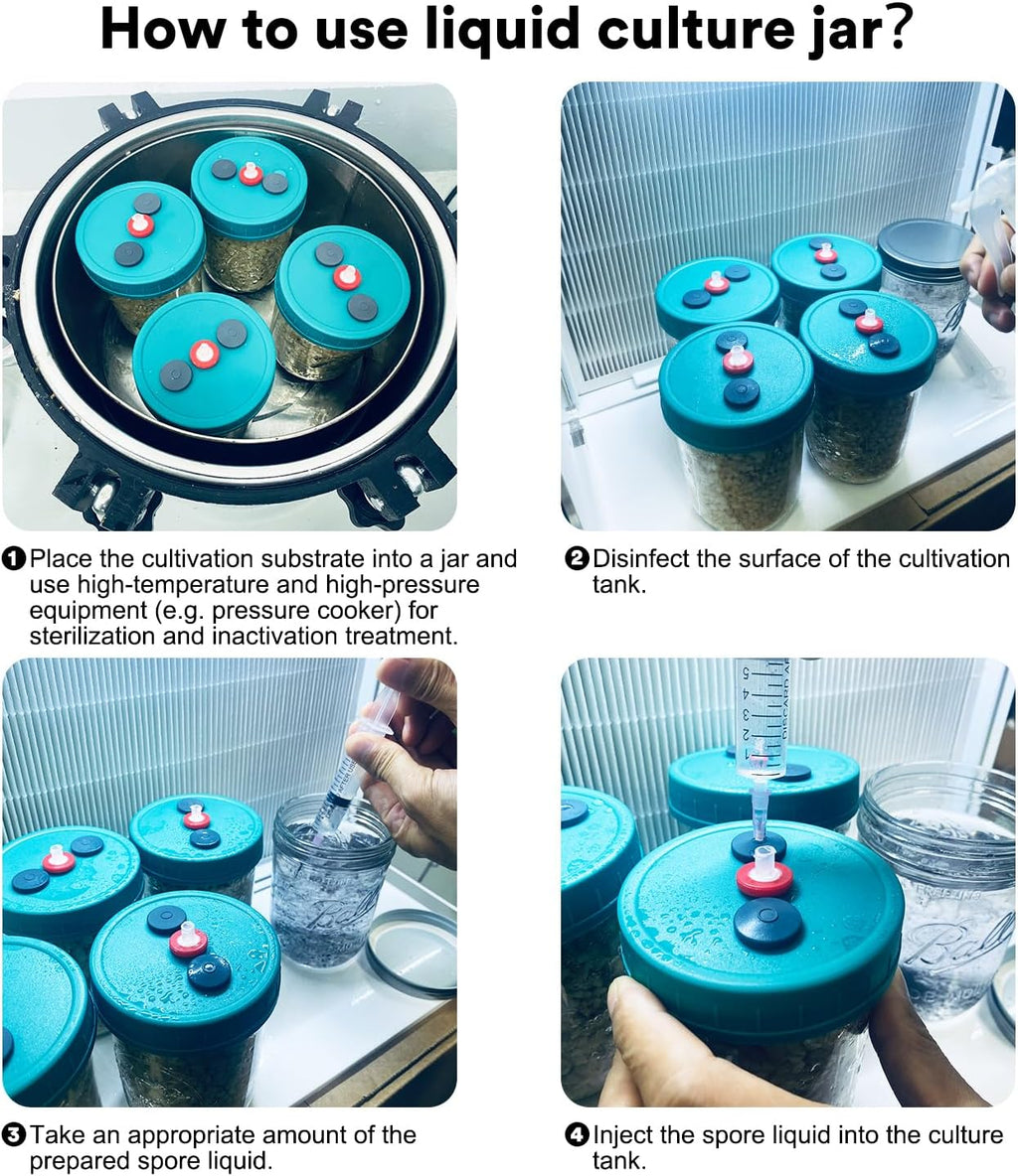 Mushroom Liquid Culture Jar with Self Healing Sealing Injection Port & Syringe Filter Port Mycology Supplies Mushroom Inoculation, Cultivation, Growing Kit 500 ML, 6PCS|PACK