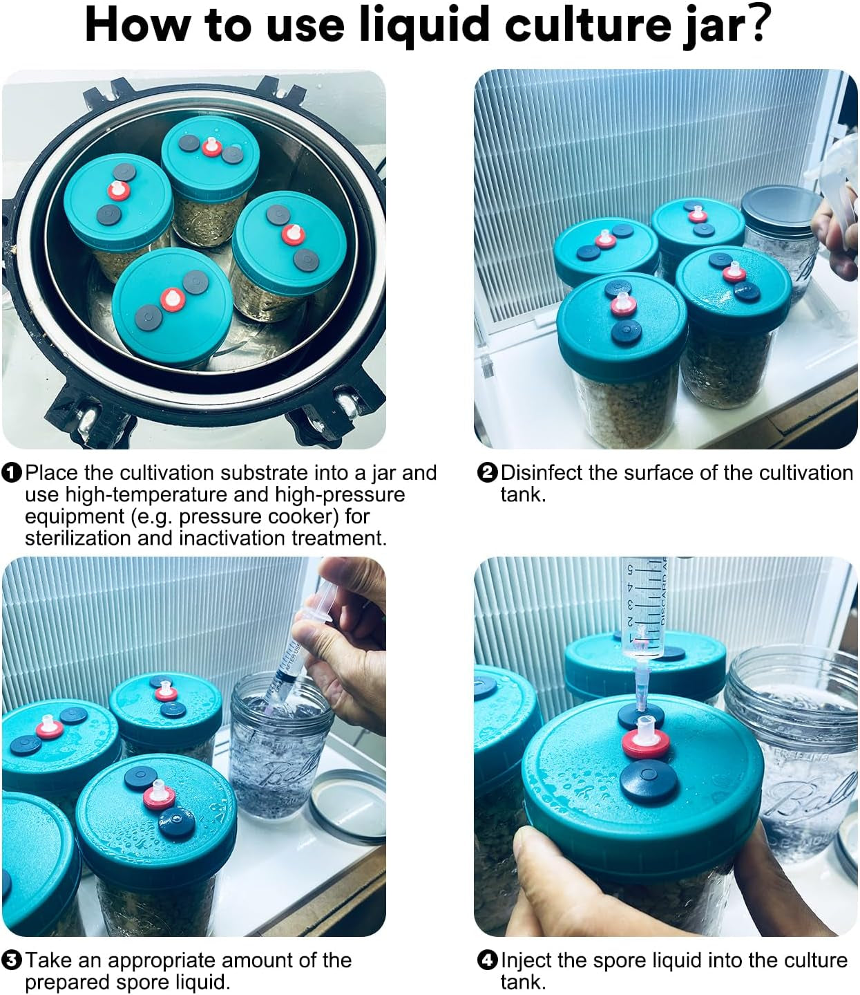 Mushroom Liquid Culture Jar with Self Healing Sealing Injection Port & Syringe Filter Port Mycology Supplies Mushroom Inoculation, Cultivation, Growing Kit 500 ML, 6PCS|PACK