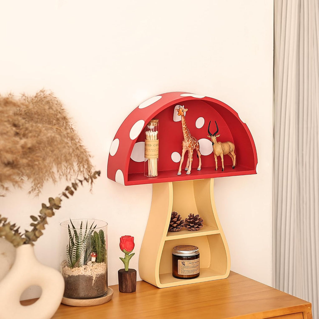 Floating Mushroom Shelf, Fun & Whimsical Wall Decor for Nursery, Bedroom, Kitchen & Bathroom, Unique Wall Shelves for Living Room - Adorable Mushroom Stuff & Room Decor, Ideal for Gifts