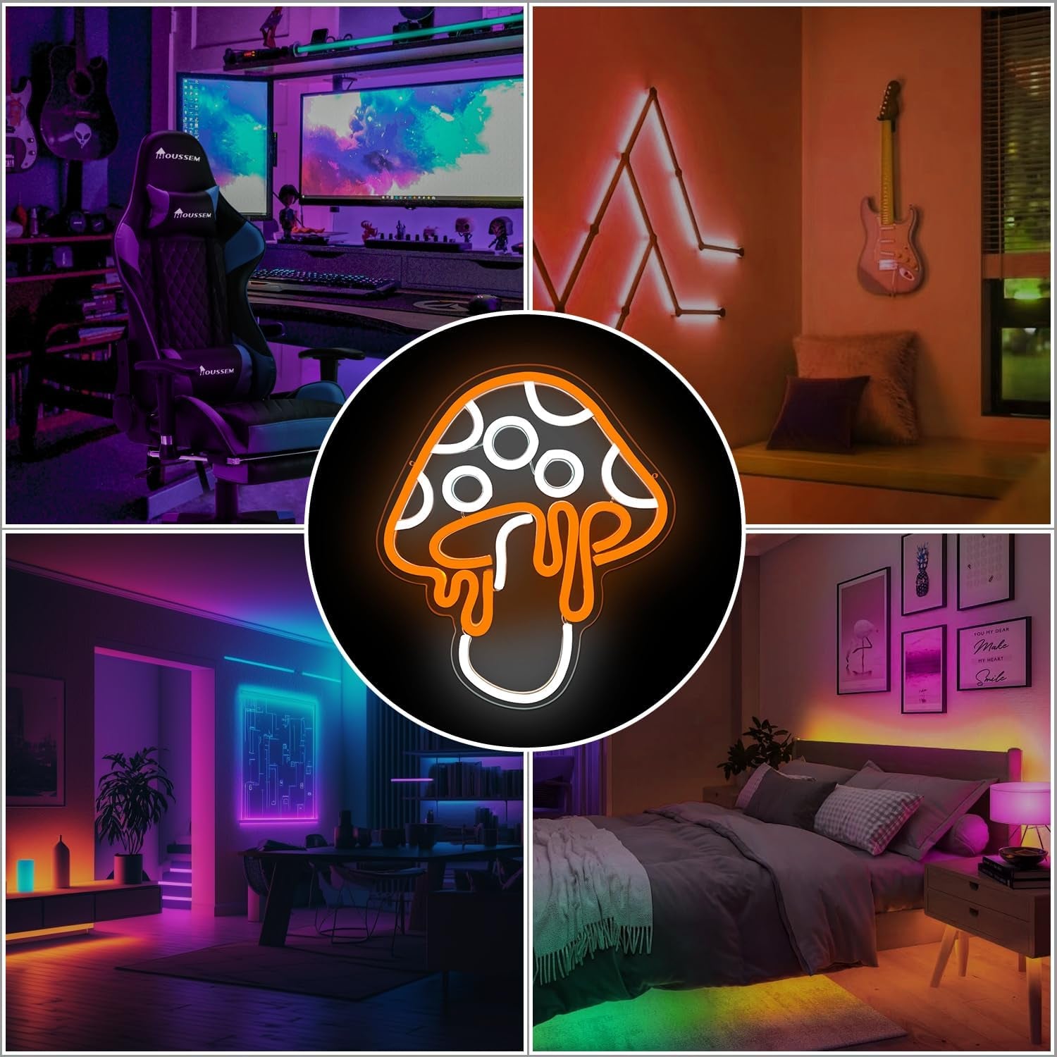 Mushroom Neon Sign Dimmable Led Cute Night Light 3D Wall Art Mushroom Neon Signs for Game Room Bedroom Decor Holiday Gift for Children Kids Girl
