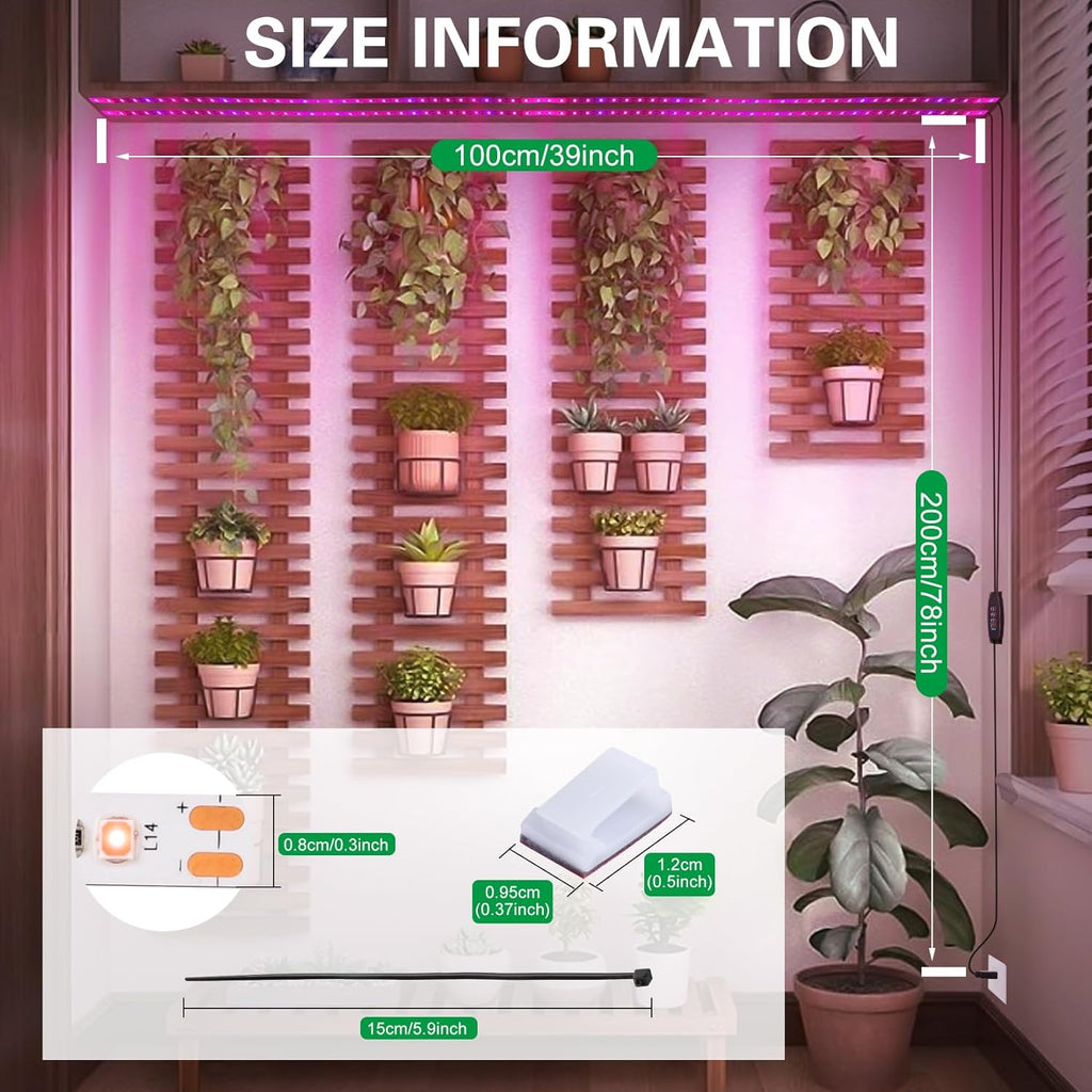Grow Lights for Indoor Plants，120 Leds Waterproof Led Grow Lights Full Spectrum,Usb Plug-In Dimmable Auto On/Off with 3 Timers Plant Light, for Indoor Plants Seeding Veg Flower Growing Lamp(6.56Ft)