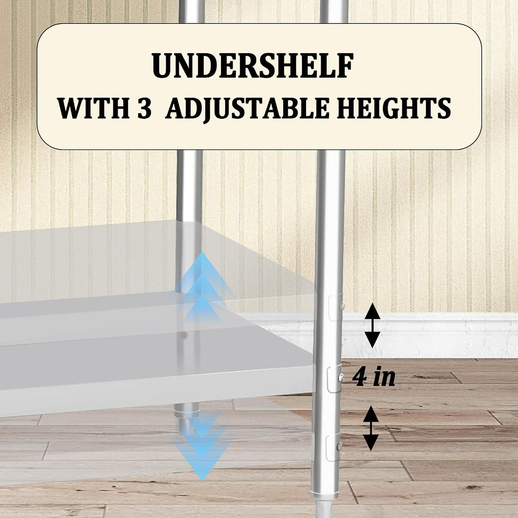 Stainless Steel Table 24×48 Inches Heavy Duty Commercial Kitchen Prep Table with Undershelf for Restaurant, Home and Hotel