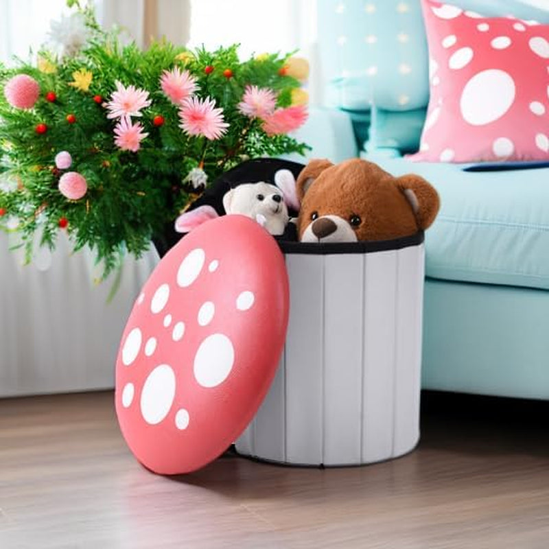 Cute Mushroom Ottoman Stool for Boys & Girls - Multipurpose Storage Ottoman for Toys & Clothes - Small Ottoman Foot Stool for Bedroom - Mushroom Decor Chair - round Storage Ottoman