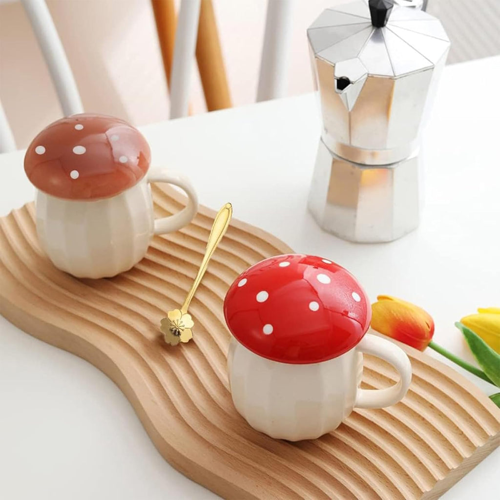 Kawaii Cute Mushroom Mug Tea Cup Set Mushroom Stuff for Milk Glass Coffee Tea Cup Mug with Lid Gifts for Girl Women Birthday Christmas Home Mushroom Decor Autumn Mugs