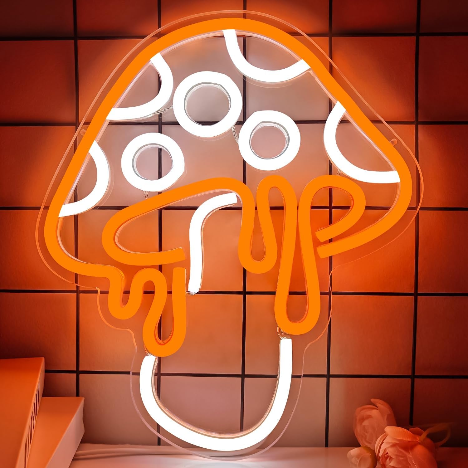 Mushroom Neon Sign Dimmable Led Cute Night Light 3D Wall Art Mushroom Neon Signs for Game Room Bedroom Decor Holiday Gift for Children Kids Girl