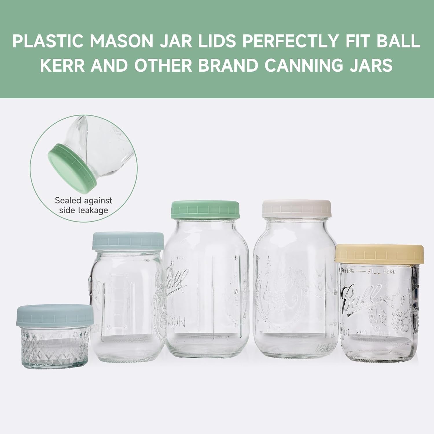 16PCS Colored Plastic Mason Jar Lids with Silicone Rings (8 Wide Mouth & 8 Regular Mouth) for Ball, Kerr and More, Food Grade & Leak-Proof, 86Mm & 70Mm Canning Tops