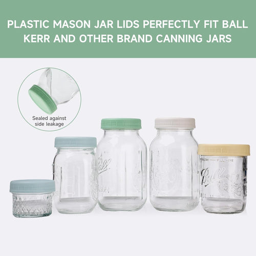 16PCS Colored Plastic Mason Jar Lids with Silicone Rings (8 Wide Mouth & 8 Regular Mouth) for Ball, Kerr and More, Food Grade & Leak-Proof, 86Mm & 70Mm Canning Tops