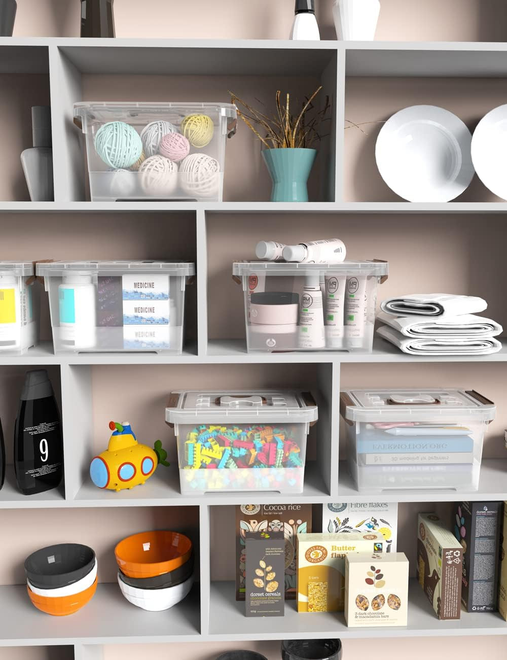 Clear Storage Latch Box, 6 Pack Storage Organizer Bins with Latching Handle and Lids, 3.5 Quart