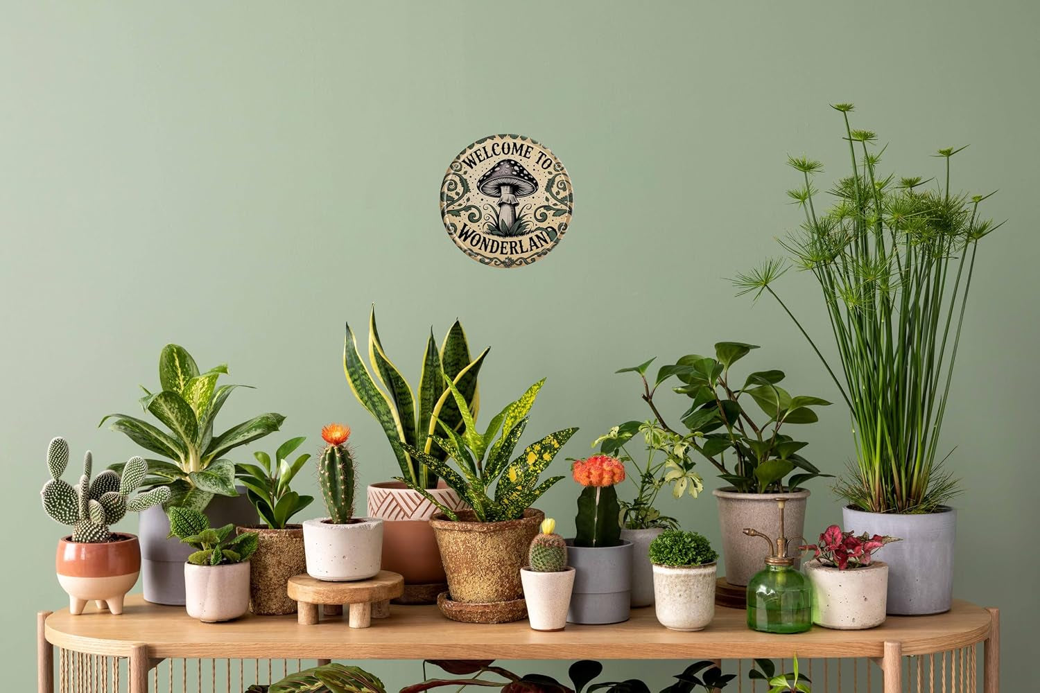 Mushroom Decor Vintage round Metal Tin Sign “Welcome to Wonderland” 8 × 8 in Wall Decor for Kitchen Living Room Garden Cottage Gift