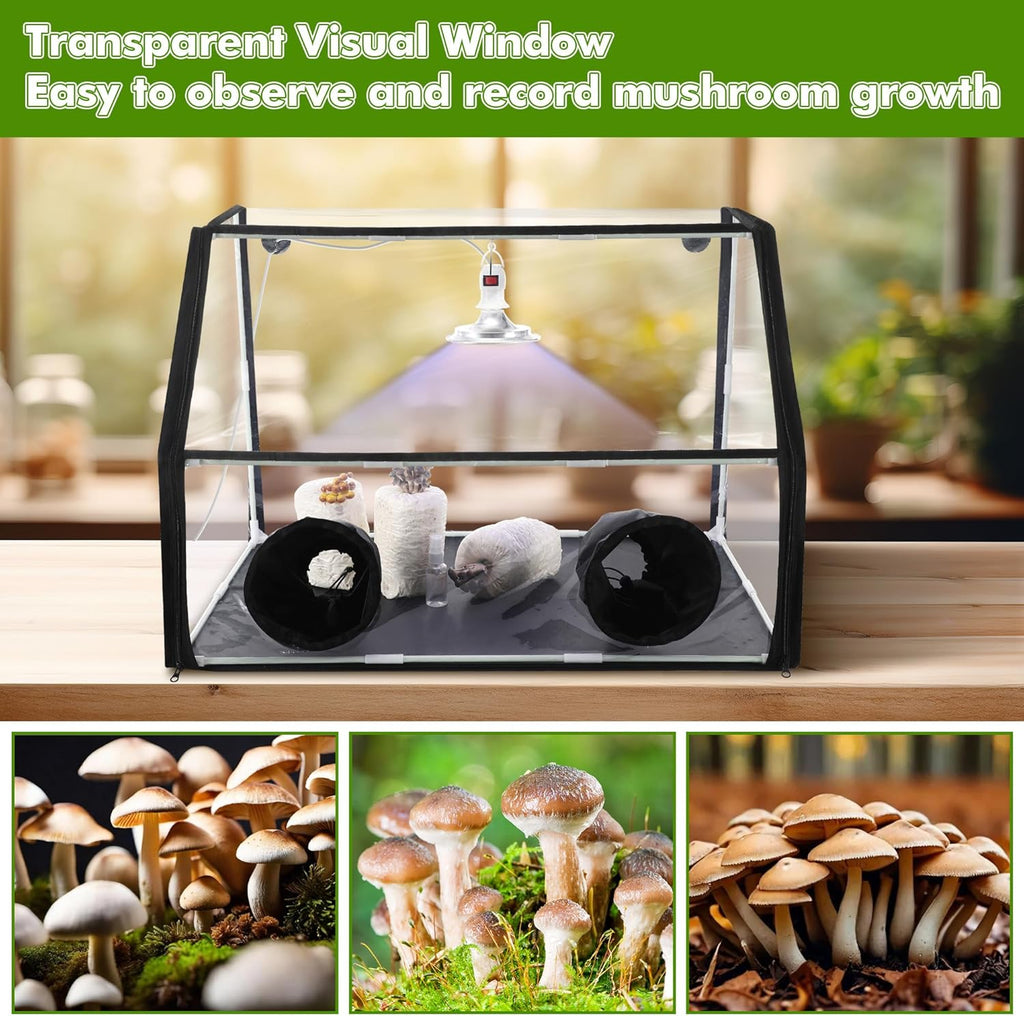 Mushroom Grow Tent and LED Growing Light Kit, 30 X 20 X 20 Inch Portable Large Still Air Box, Mycology Mushroom Growing Kit, Indoor Propagation Stations with 48 LED Mushroom Grow Lamp(Black)