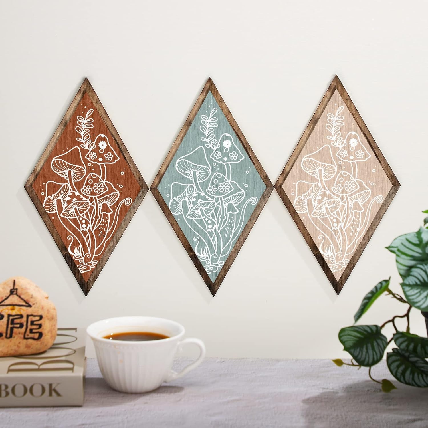 6 Pcs Mushroom Wood Sign Vintage Wall Decor Mushroom Hanging Plaque Cottage Core Wall Sign Rustic Wooden Art Woodland Gifts for Farmhouse Fairy Home Bedroom Living Room Kitchen Holiday Gift