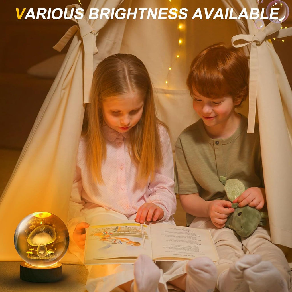 Mushroom Lamp,3.15 Inch 3D K9 Crystal Ball Mushroom Night Light with Wooden Base,16 Colors Change,Remote Control,Color Box,Birthday Christmas Gift